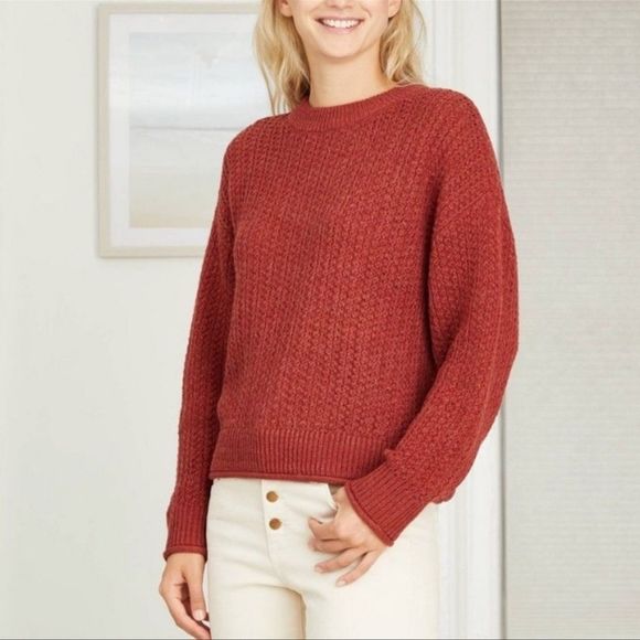 Universal Thread Sweaters - Universal Thread Pullover Crew Neck Knit Long Sleeve Sweater Rust Burnt Orange